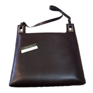 Gucci - Dark Brown Structured Leather & Silver Accent Vintage Shoulder Bag VGUC